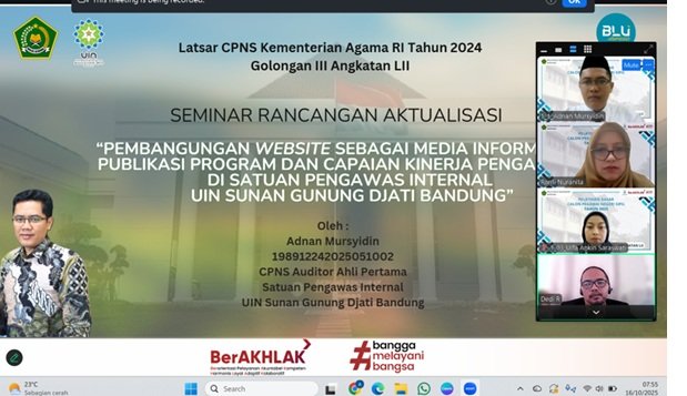 Seminar Rancangan Aktualisasi CPNS Auditor: Adnan Mursyidin S.Kom Kembangkan Website Publikasi SPI UIN SGD Bandung
